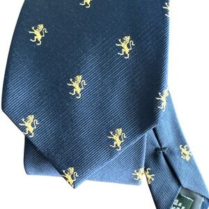 J crew Elegant Navy Blue Tie with Gold Lion Motif 100%silk